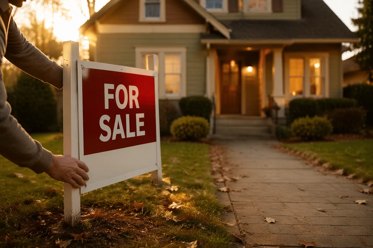 Real Estate Sale Sign at Golden Hour