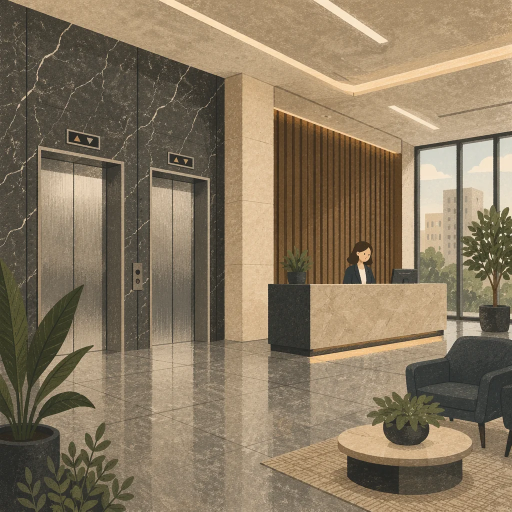 Modern Corporate Lobby with Reception Desk