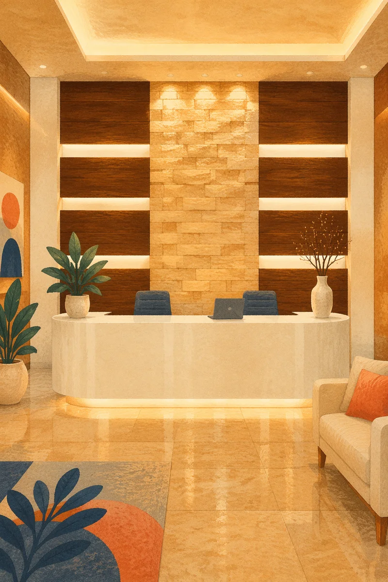 Modern Office Lobby With White Reception Desk