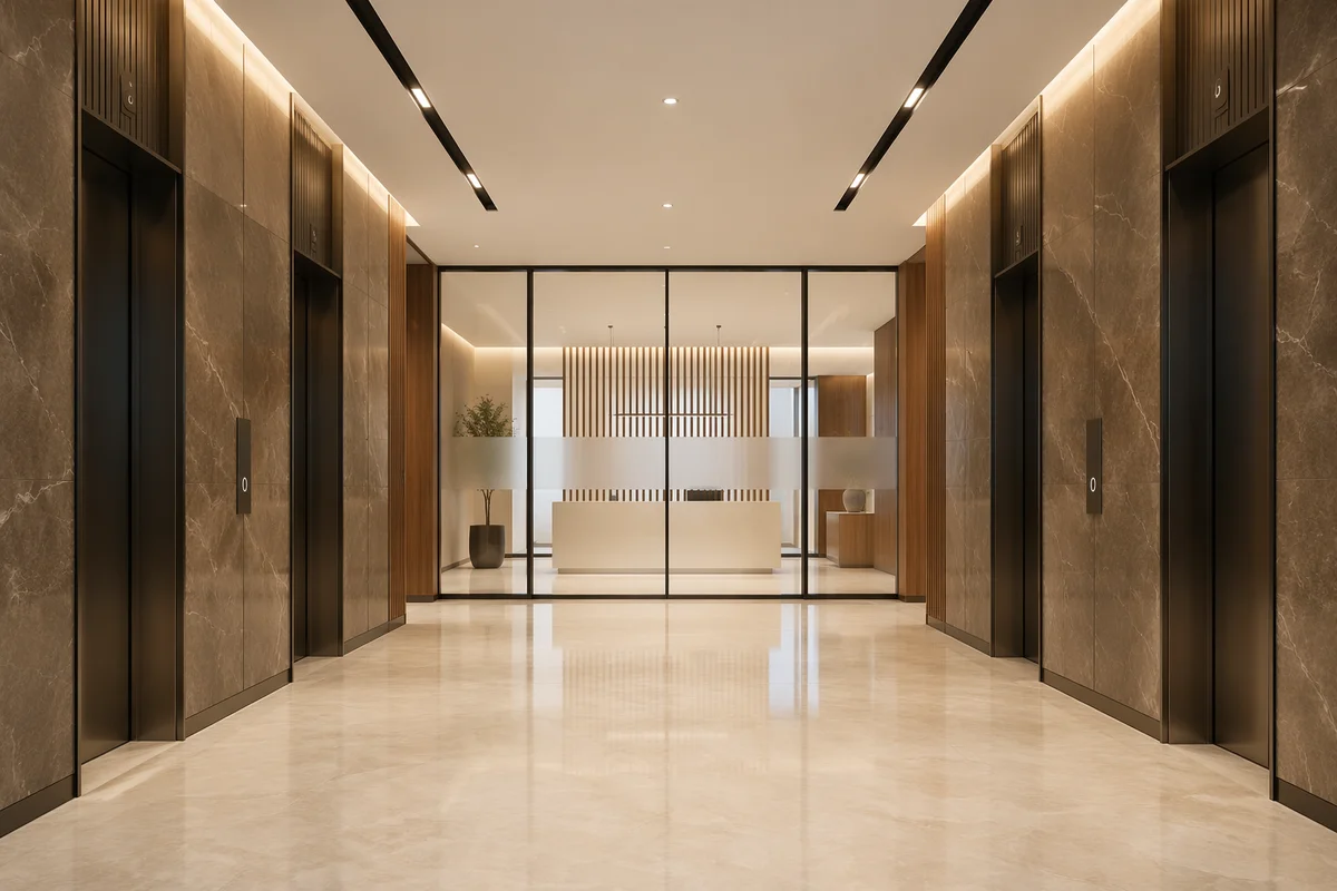 Modern Corporate Lobby with Minimal Reception Desk
