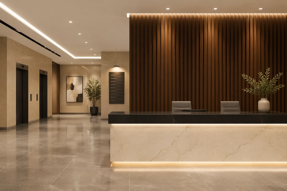 Modern Office Lobby With Sleek Reception Desk