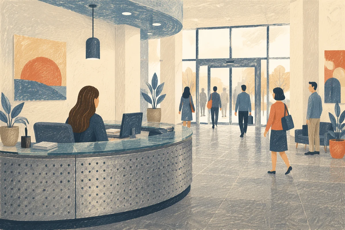 Modern Office Lobby With Curved Reception Desk