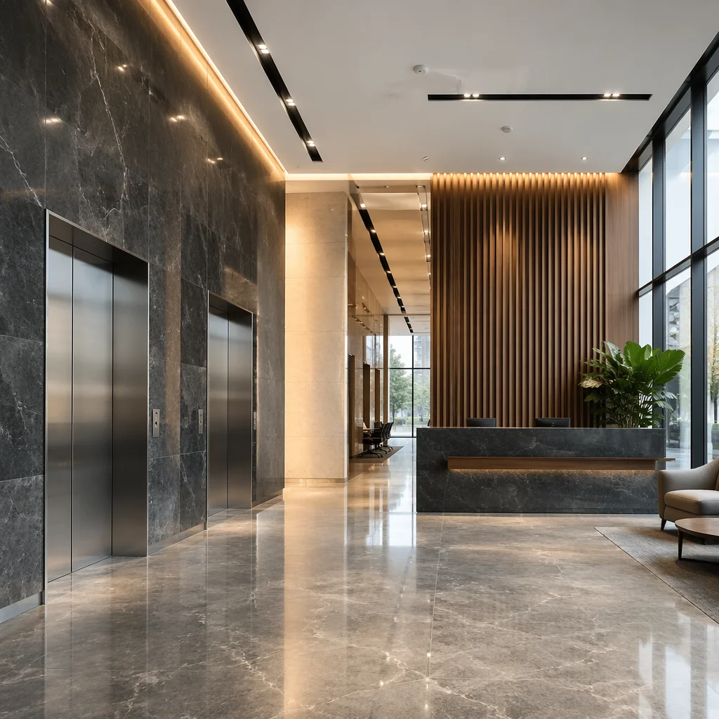 Modern Corporate Lobby with Reception Desk
