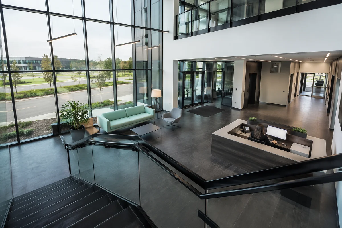 Modern Office Lobby with Reception Desk