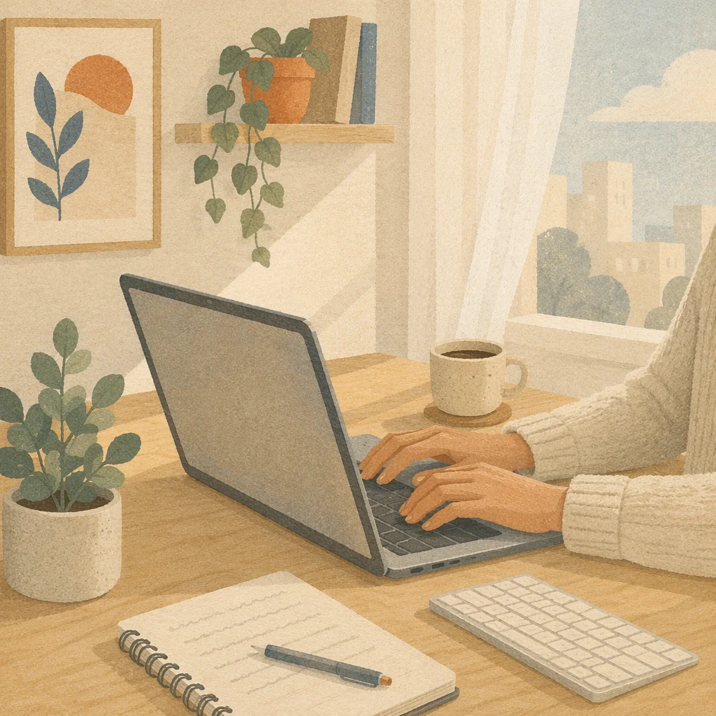 Calm Remote Work Desk Morning Scene