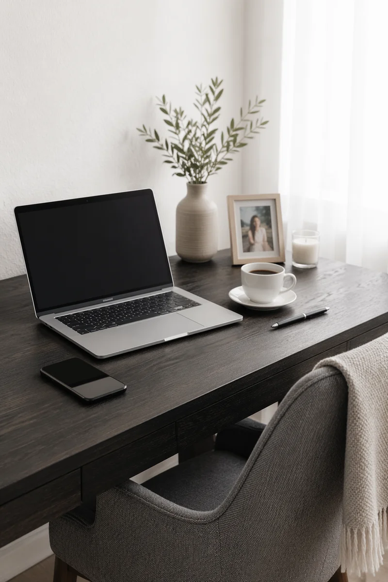 Minimalist Remote Work Desk with Laptop