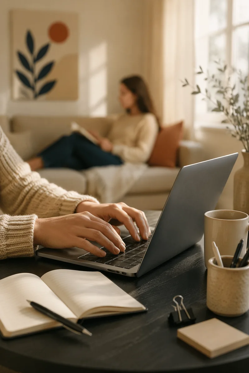 Remote Work Laptop in Minimal Home Office