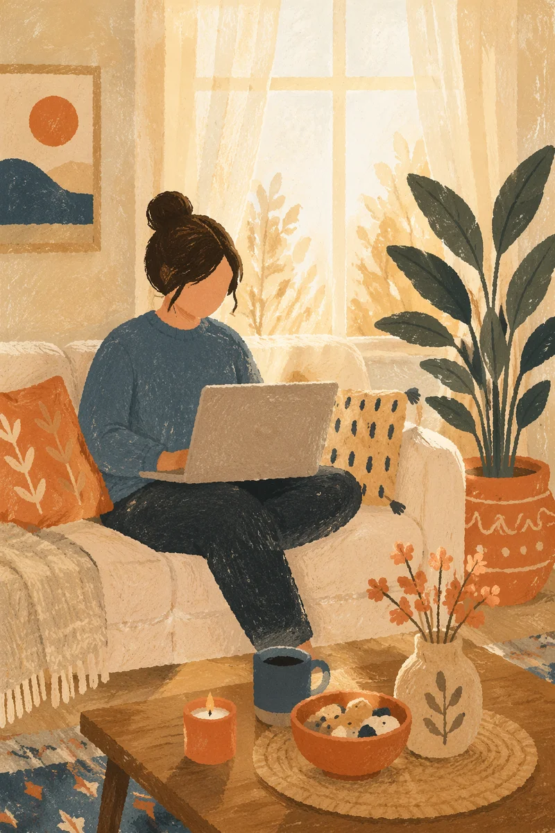 Cozy Remote Work Laptop Living Room