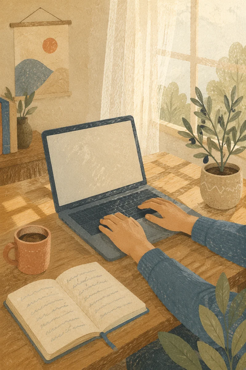 Calm Remote Work Morning Desk Setup