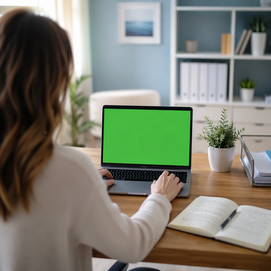Remote Worker at Home Office Laptop