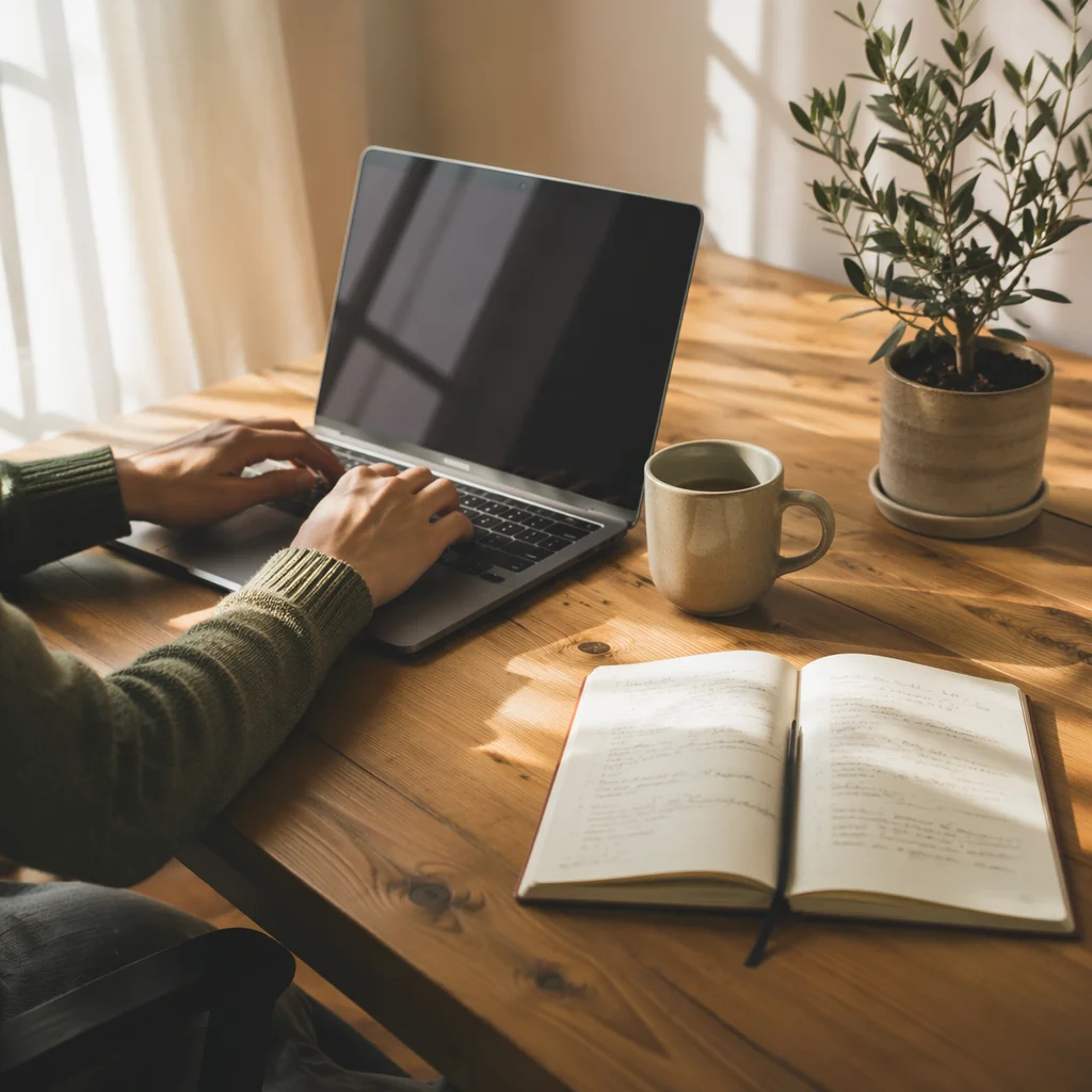 Calm Remote Work Morning Desk Setup