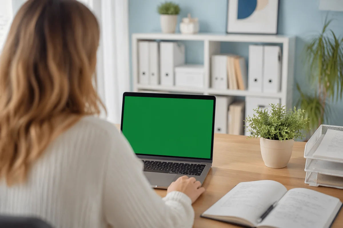 Remote Worker at Bright Home Office Laptop