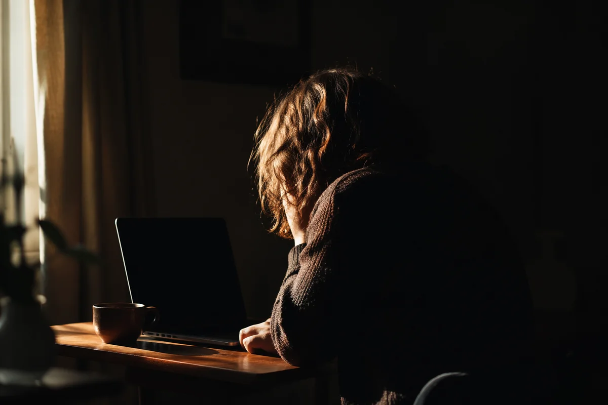 Focused Remote Worker in Moody Home Office