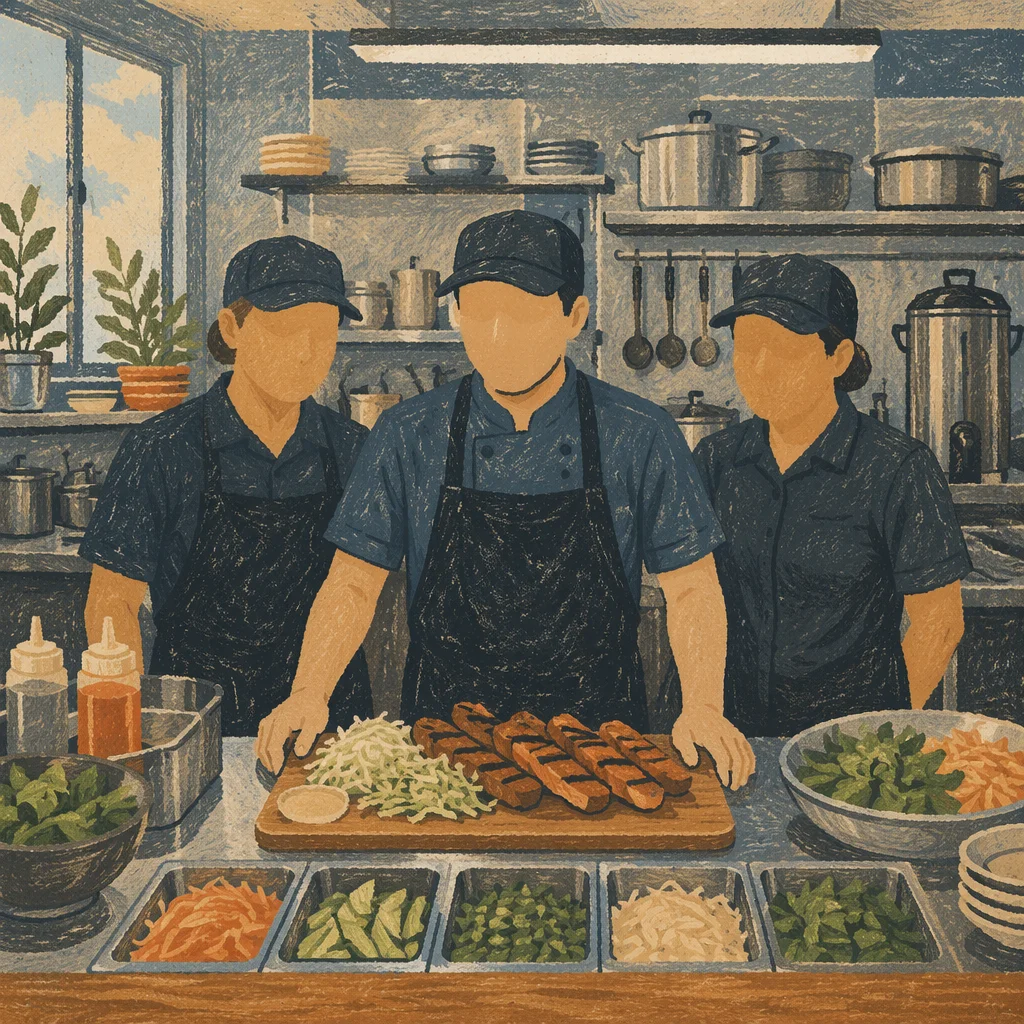 Restaurant Kitchen Team Preparing Fresh Dishes