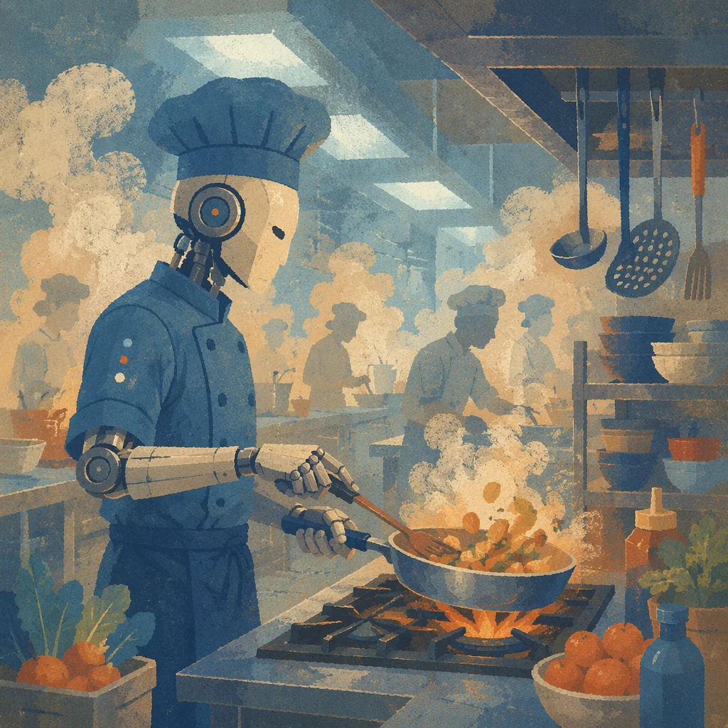 Robotic Chef Cooking in Modern Restaurant Kitchen