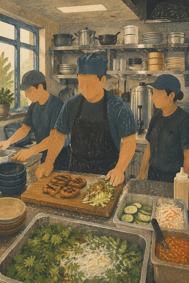 Restaurant Kitchen Chef Team Preparing Food