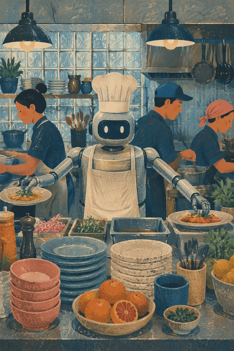 Busy Restaurant Kitchen Automated Chef Assistant