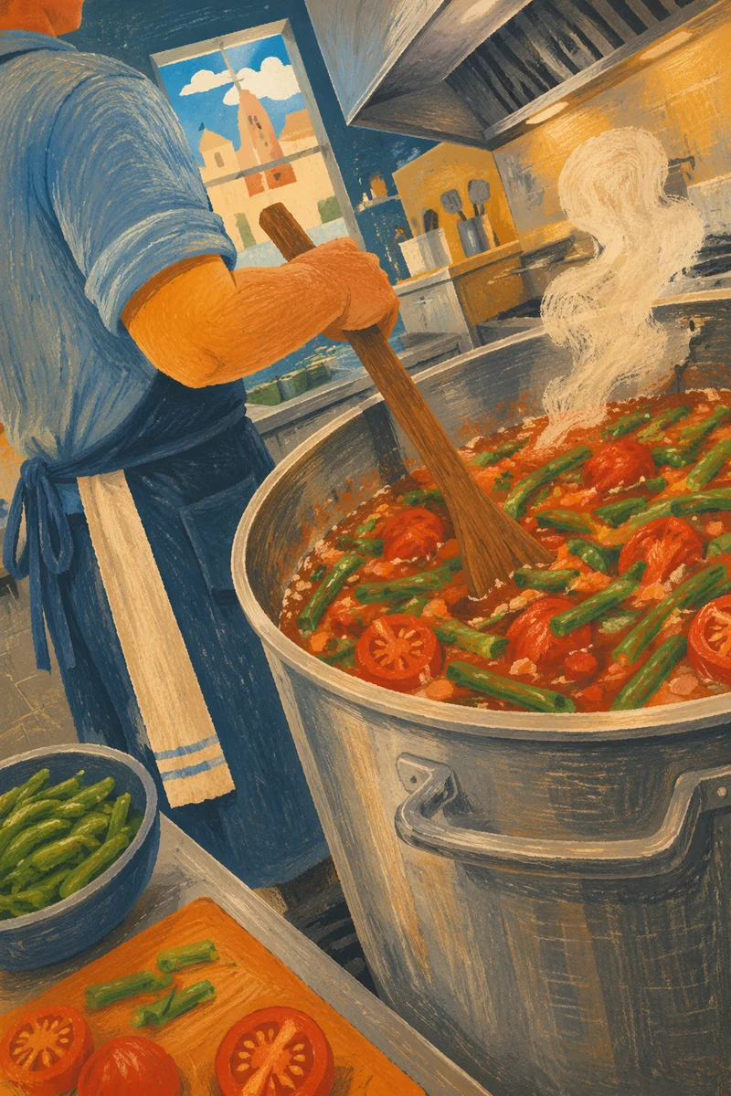 Busy Restaurant Kitchen Chef Stirring Sauce