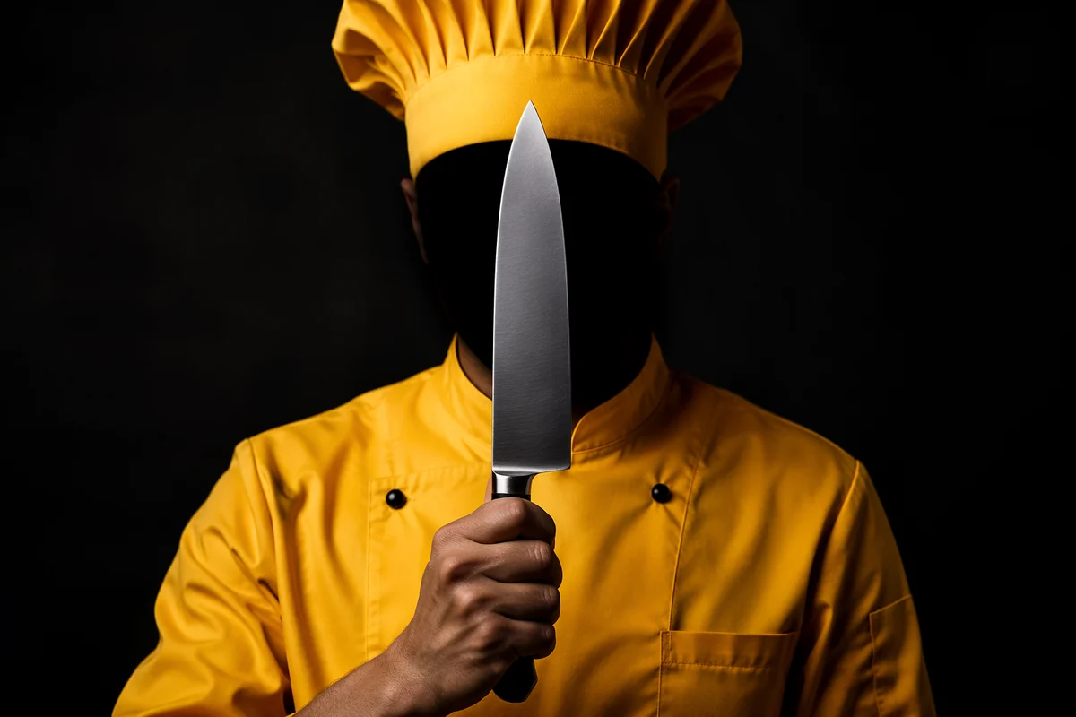 Saffron Chef Portrait with Dramatic Knife