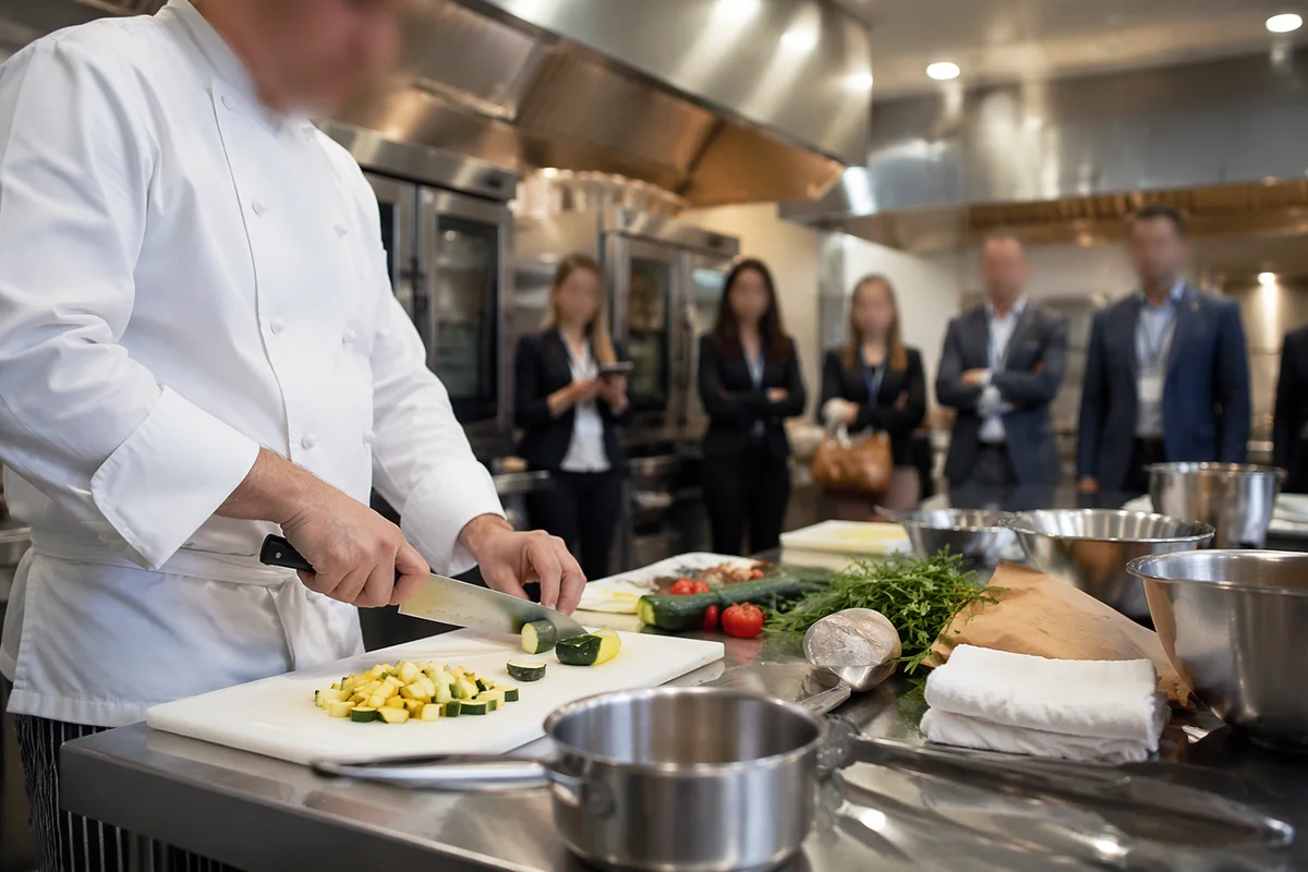 Professional Chef Cooking Demo in Restaurant Kitchen