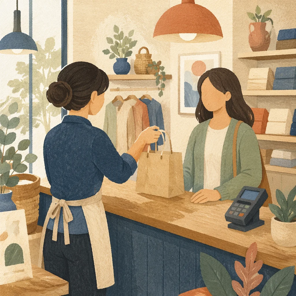 Friendly Retail Customer Service Counter Scene