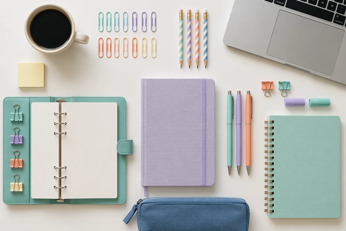 Organized Planner Desk Flat Lay with Coffee