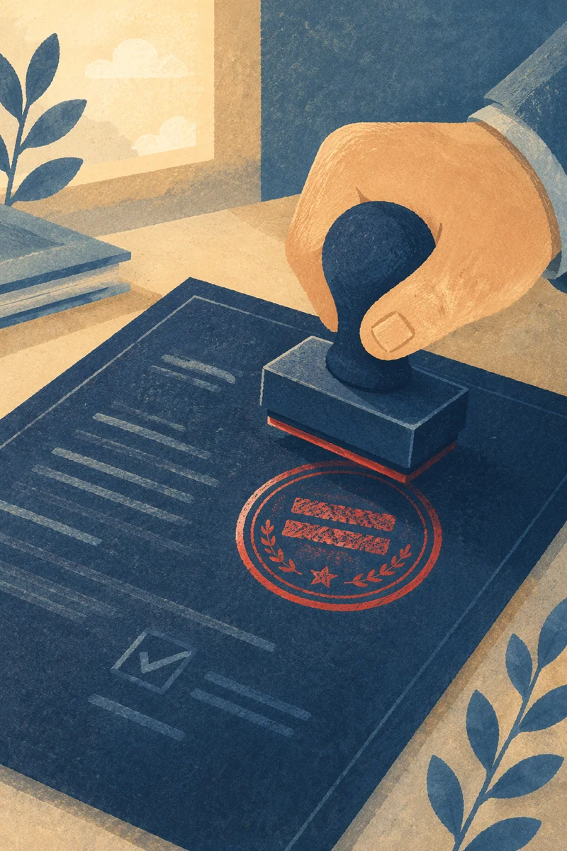 Red Approval Stamp on Navy Business Document