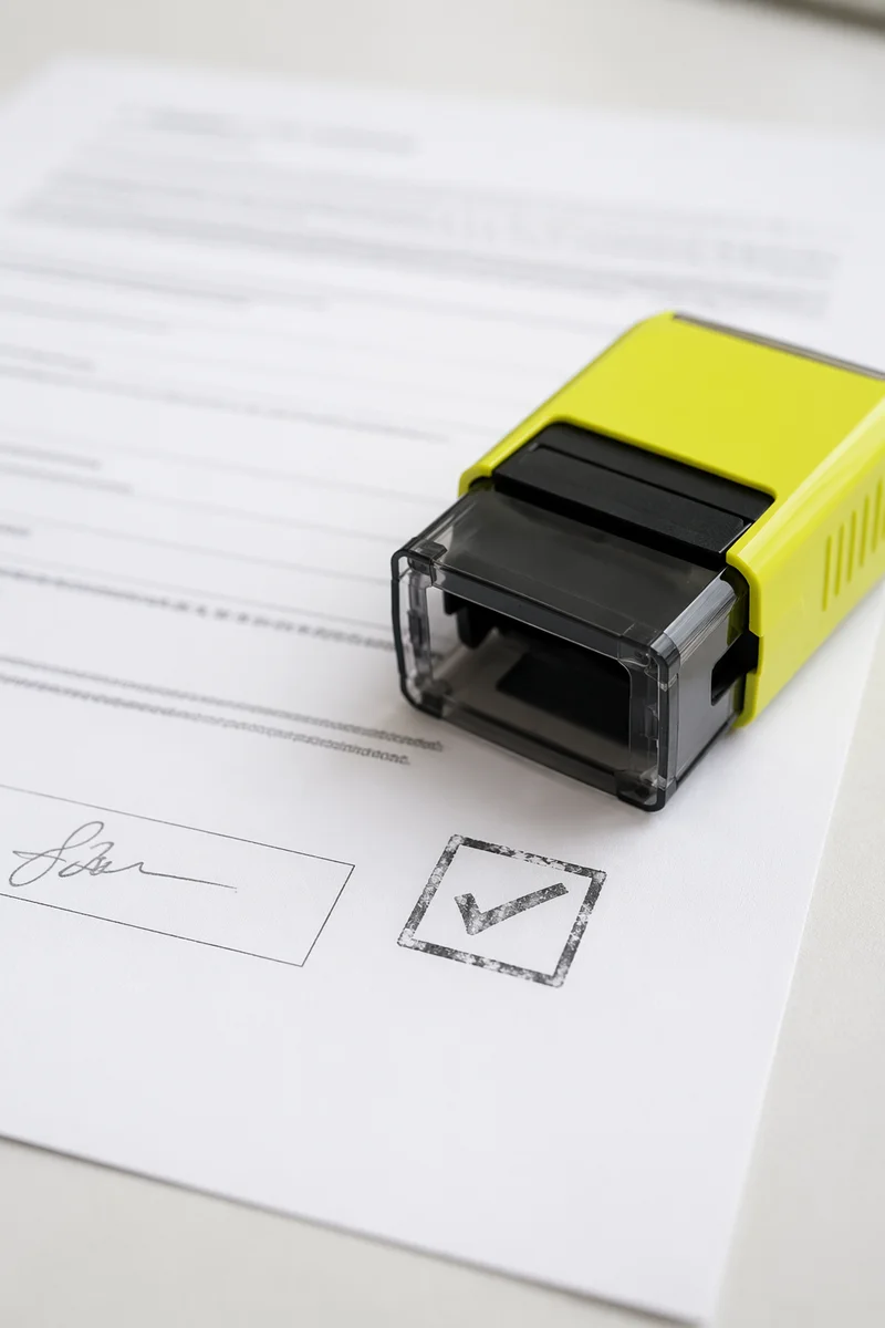 Lime Rubber Stamp Approving Business Document