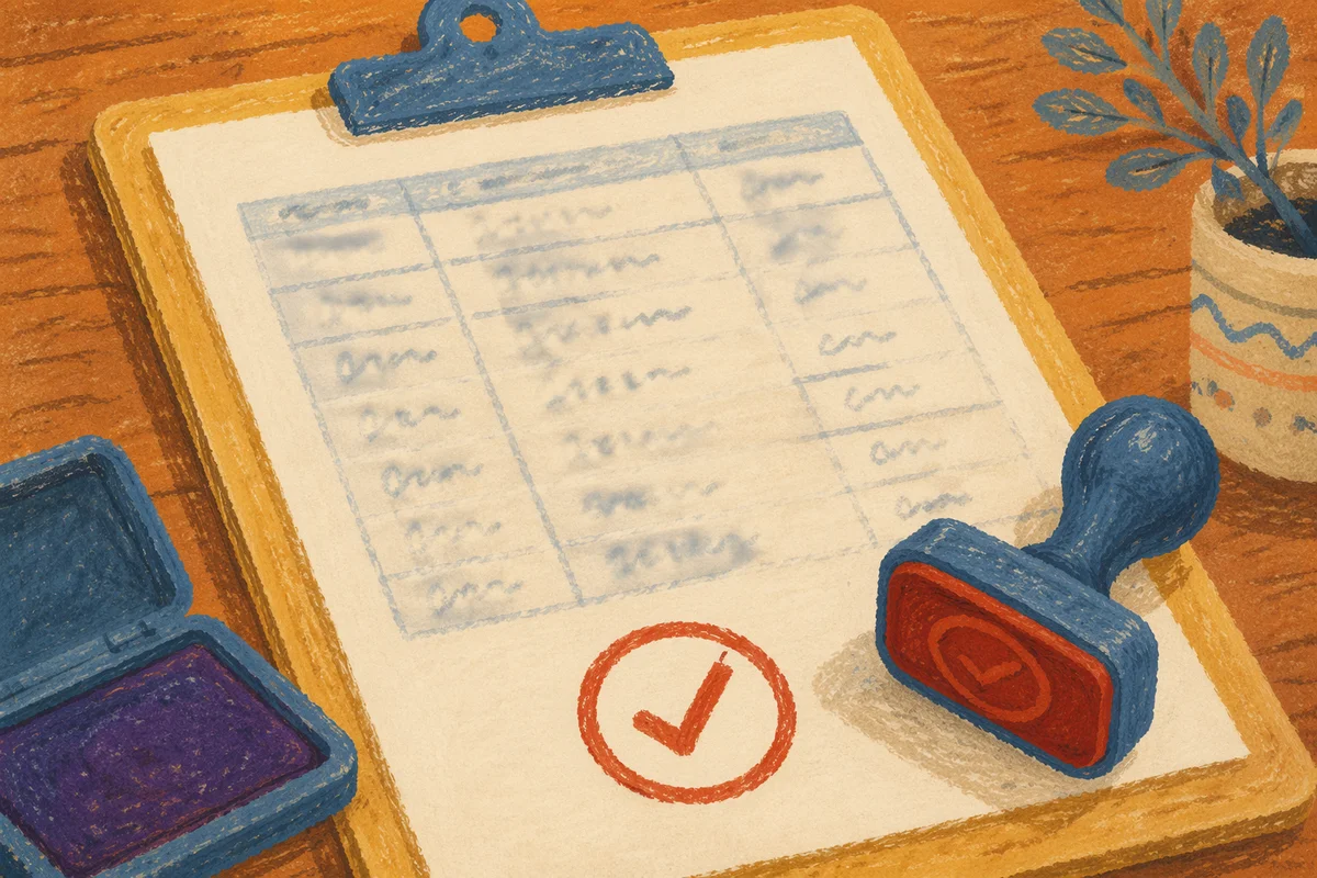 Business Document Approval Stamp on Wooden Desk