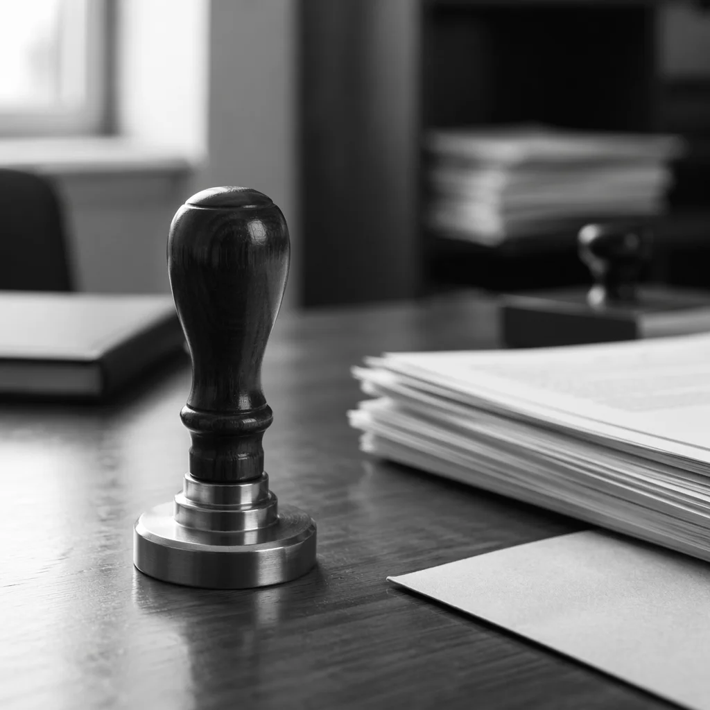 Rubber Approval Stamp on Office Documents