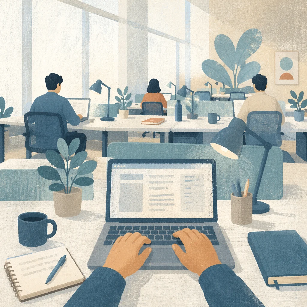 Bright Shared Desk Open Office Workspace