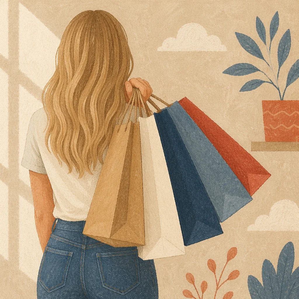 Consumer Holding Shopping Bags in Retail Setting