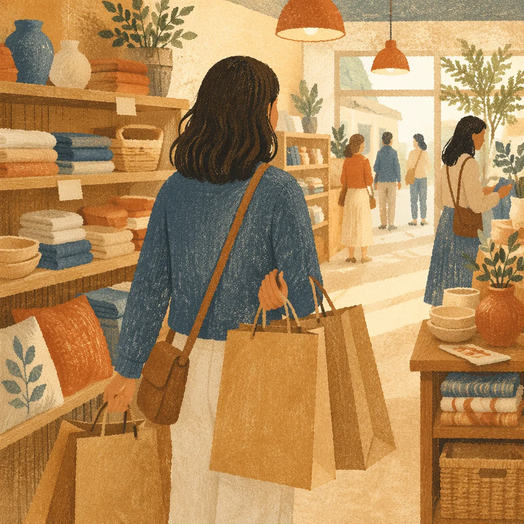 Kraft Shopping Bags in Warm Retail Store