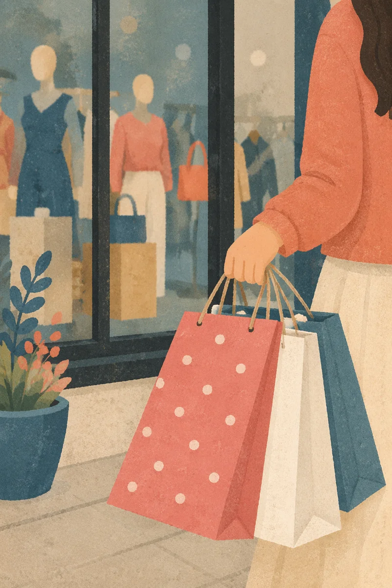 Shopper Holding Colorful Bags Outside Boutique