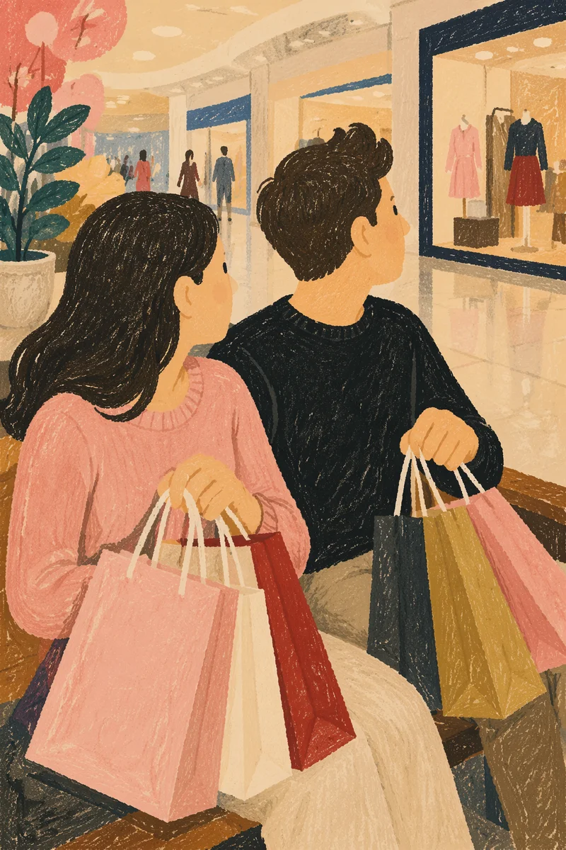 Shoppers Holding Bags in Modern Mall