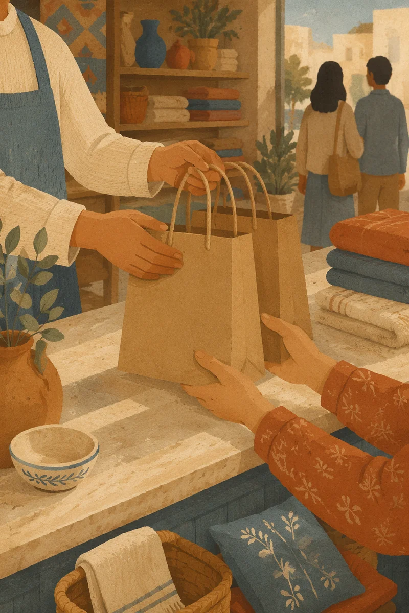 Warm Retail Exchange with Kraft Shopping Bags