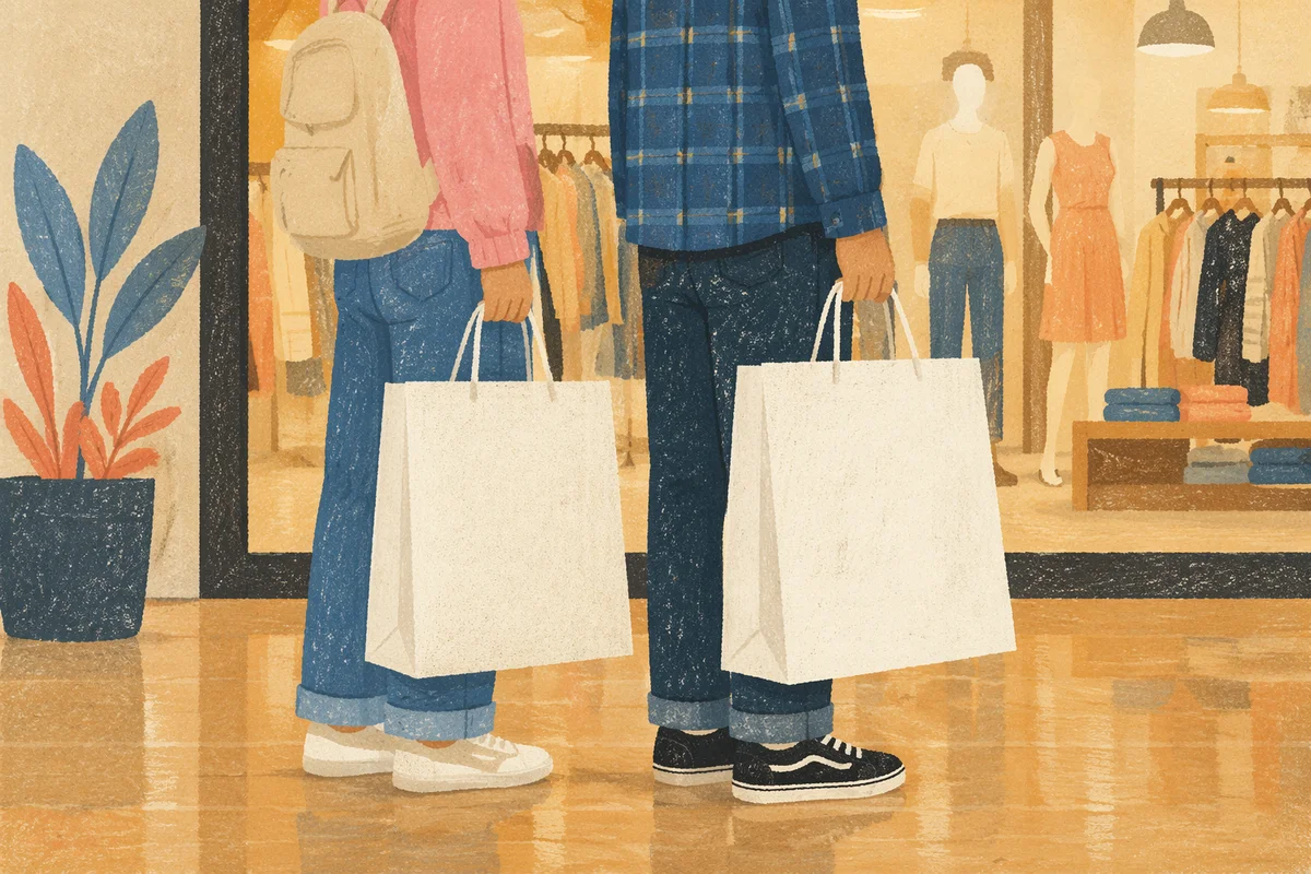 Shoppers Holding Bags Outside Modern Boutique