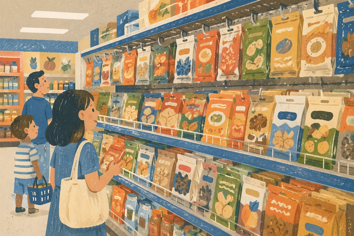 Colorful Retail Aisle with Snack Bags