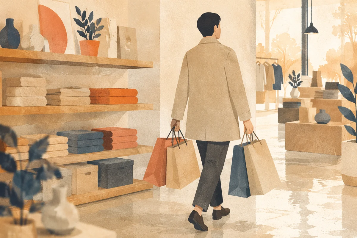 Shopper Carrying Bags in Modern Retail Store