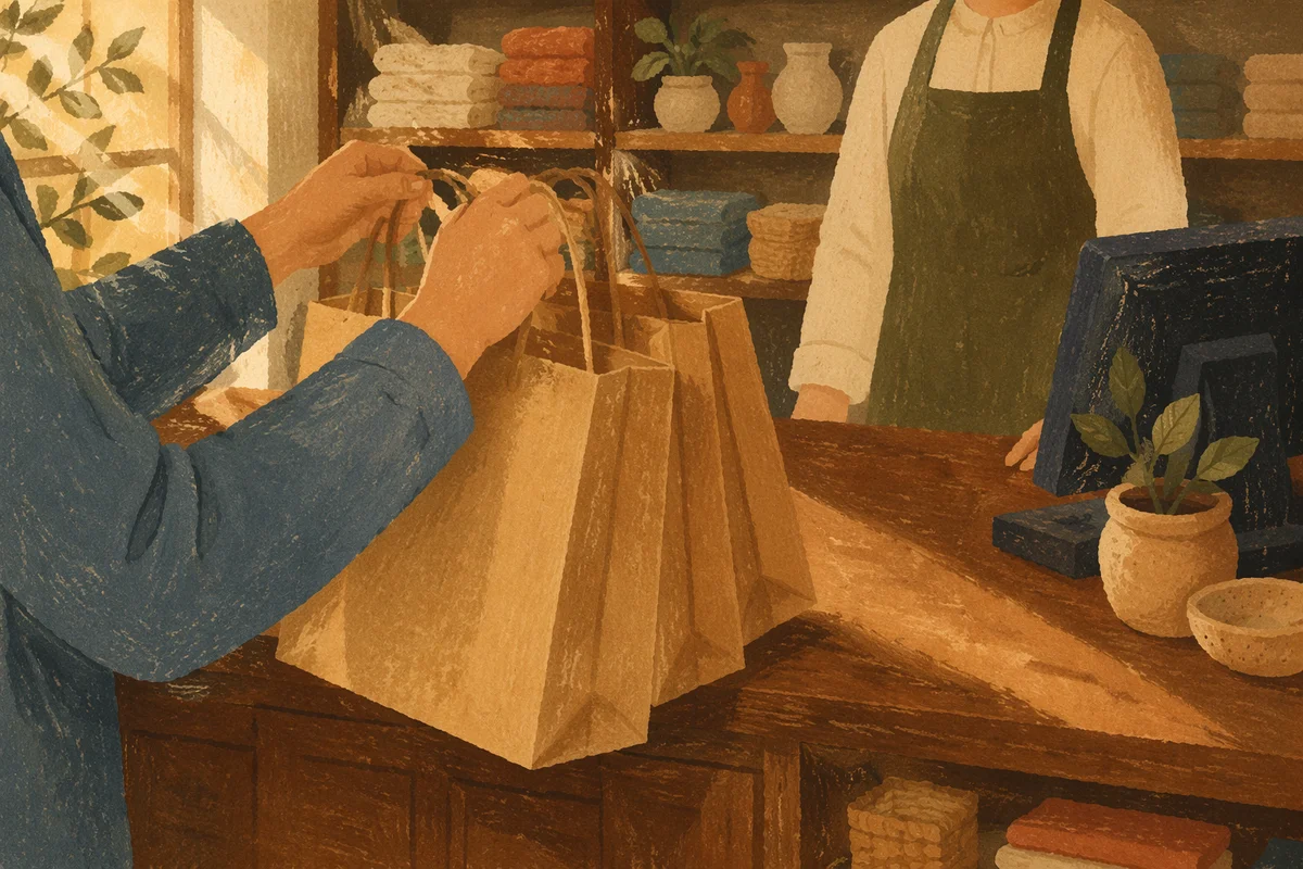 Independent Retail Checkout with Kraft Shopping Bags