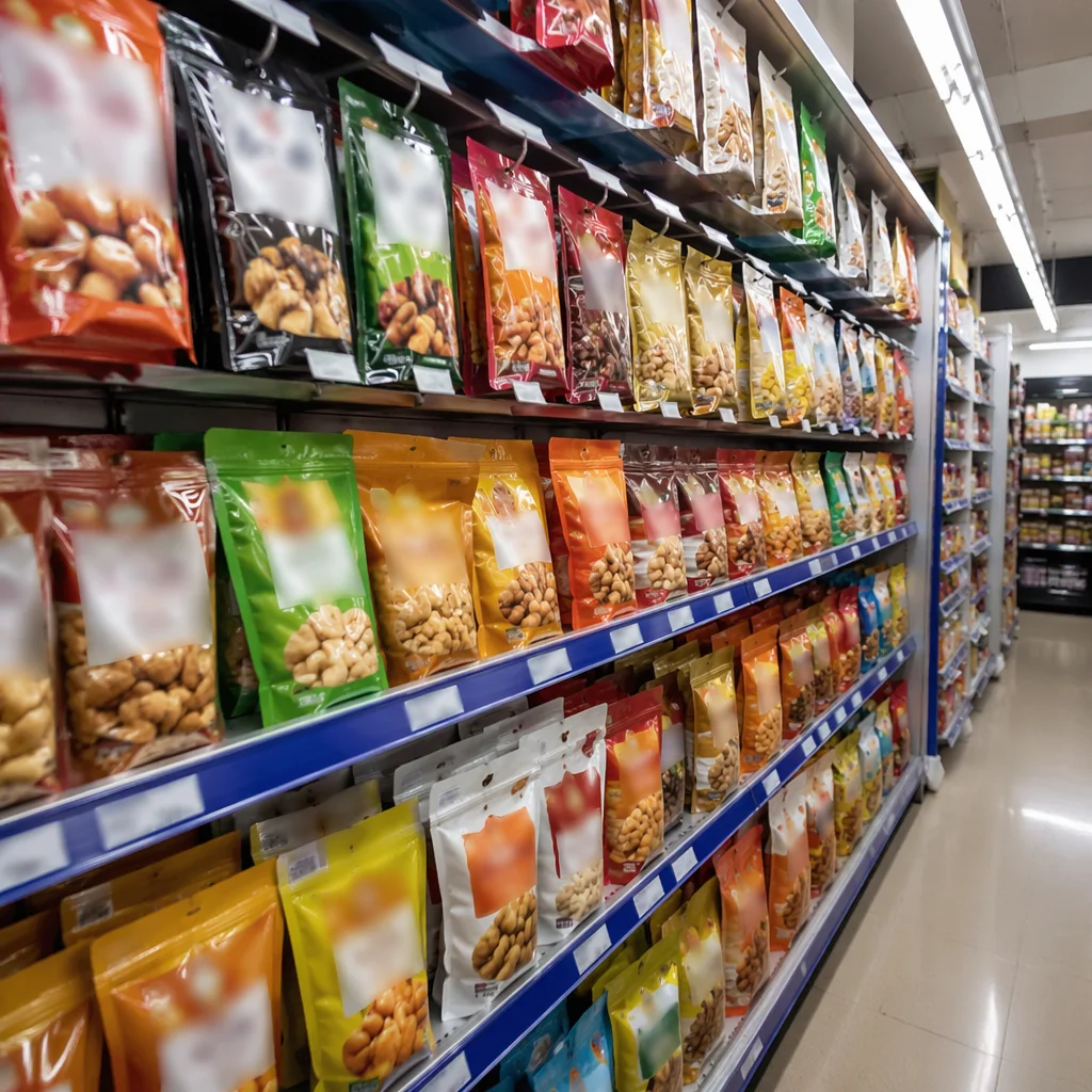 Colorful Snack Aisle in Retail Store