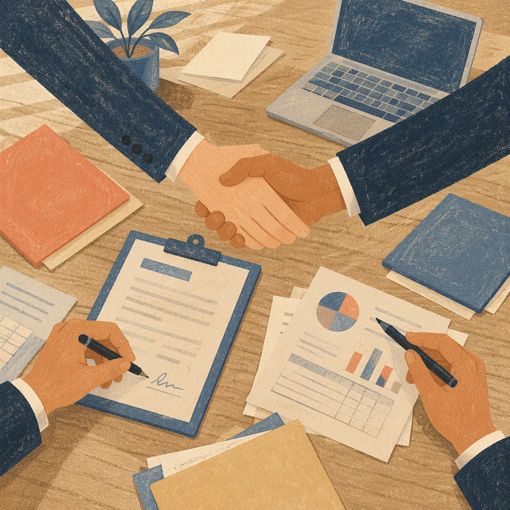 Business Contract Signing and Handshake Meeting