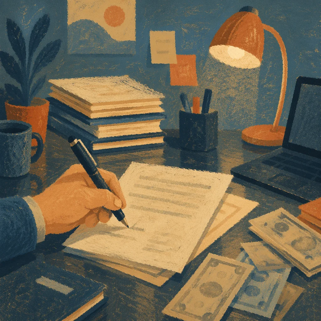 Signing Contract on Moody Office Desk