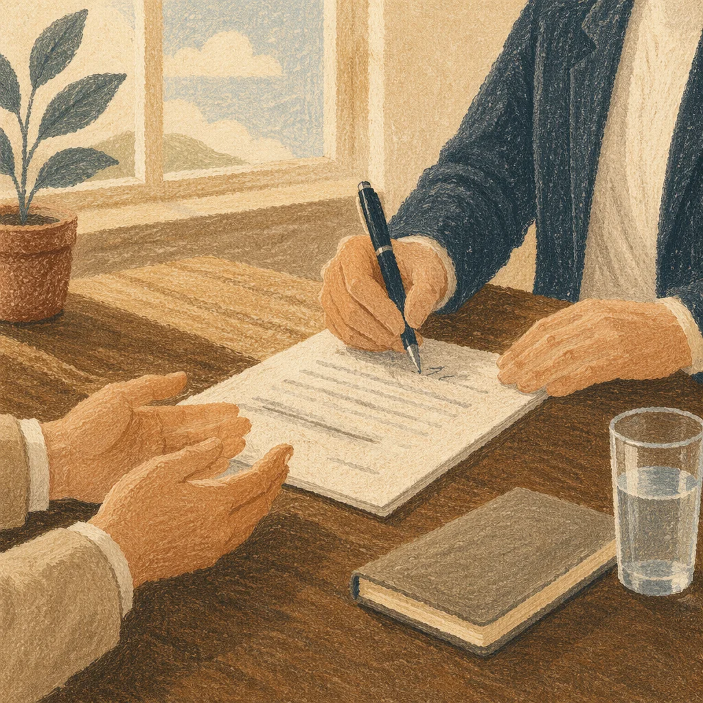 Contract Signing at Wooden Conference Table