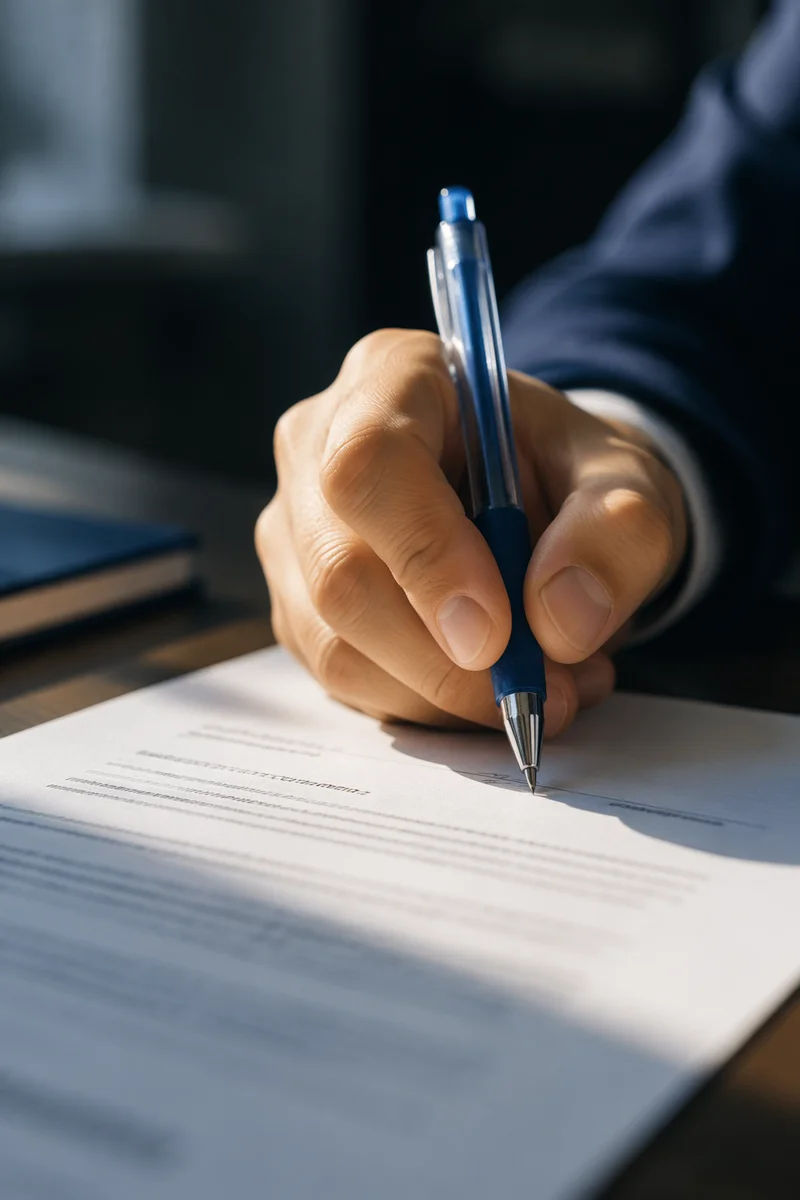 Hand Signing Business Contract in Sunlight
