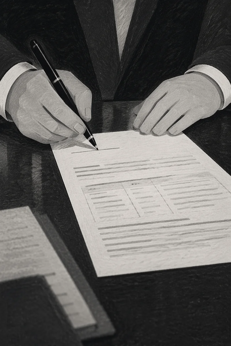 Signing Business Contract on Dark Desk