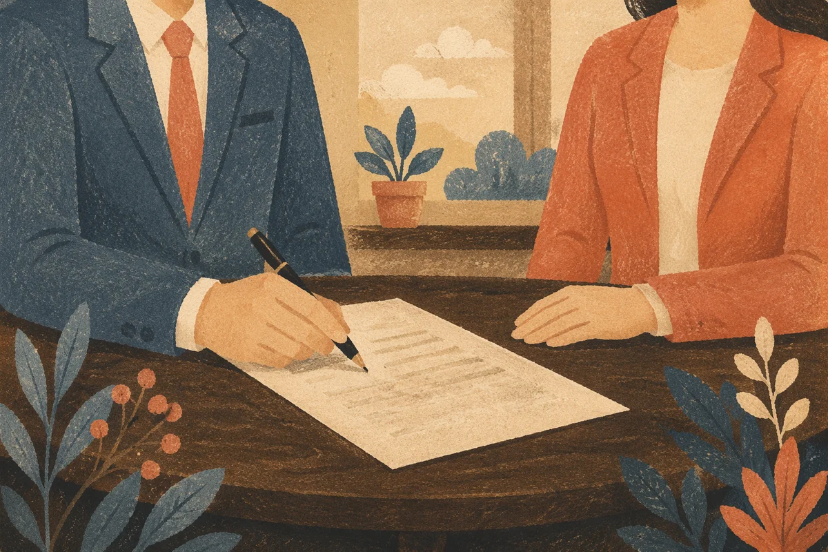 Contract Signing at Wooden Business Table