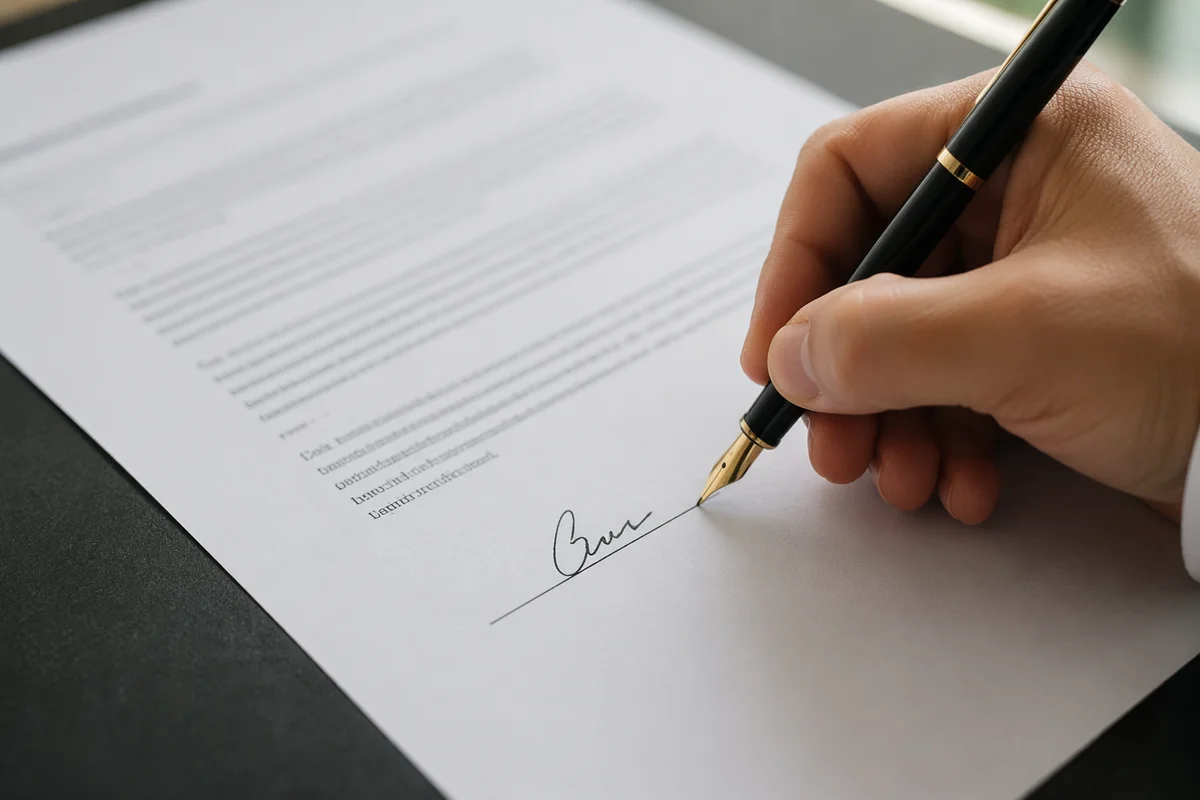 Hand Signing Business Contract With Fountain Pen