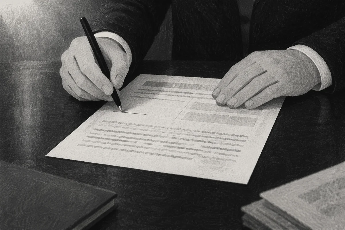 Professional Contract Signing on Dark Desk