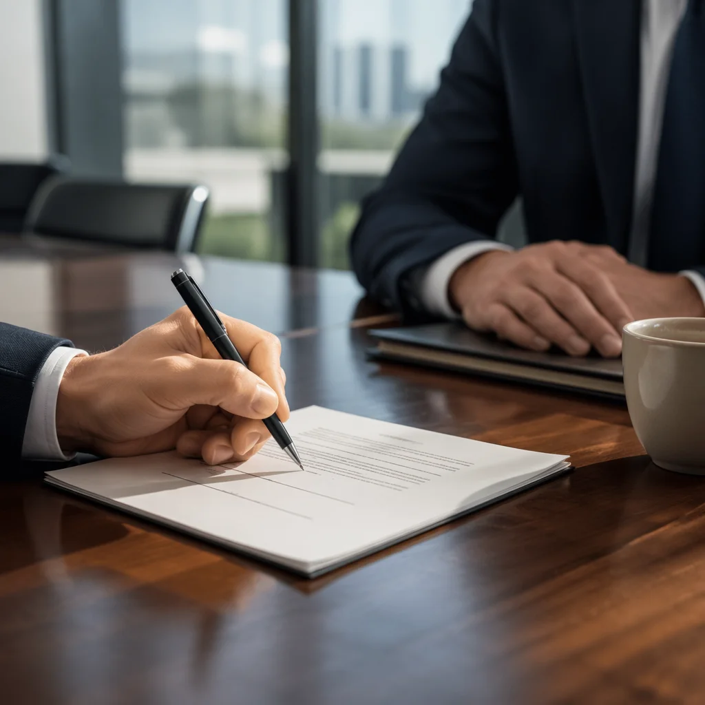 Business Contract Signing at Office Table